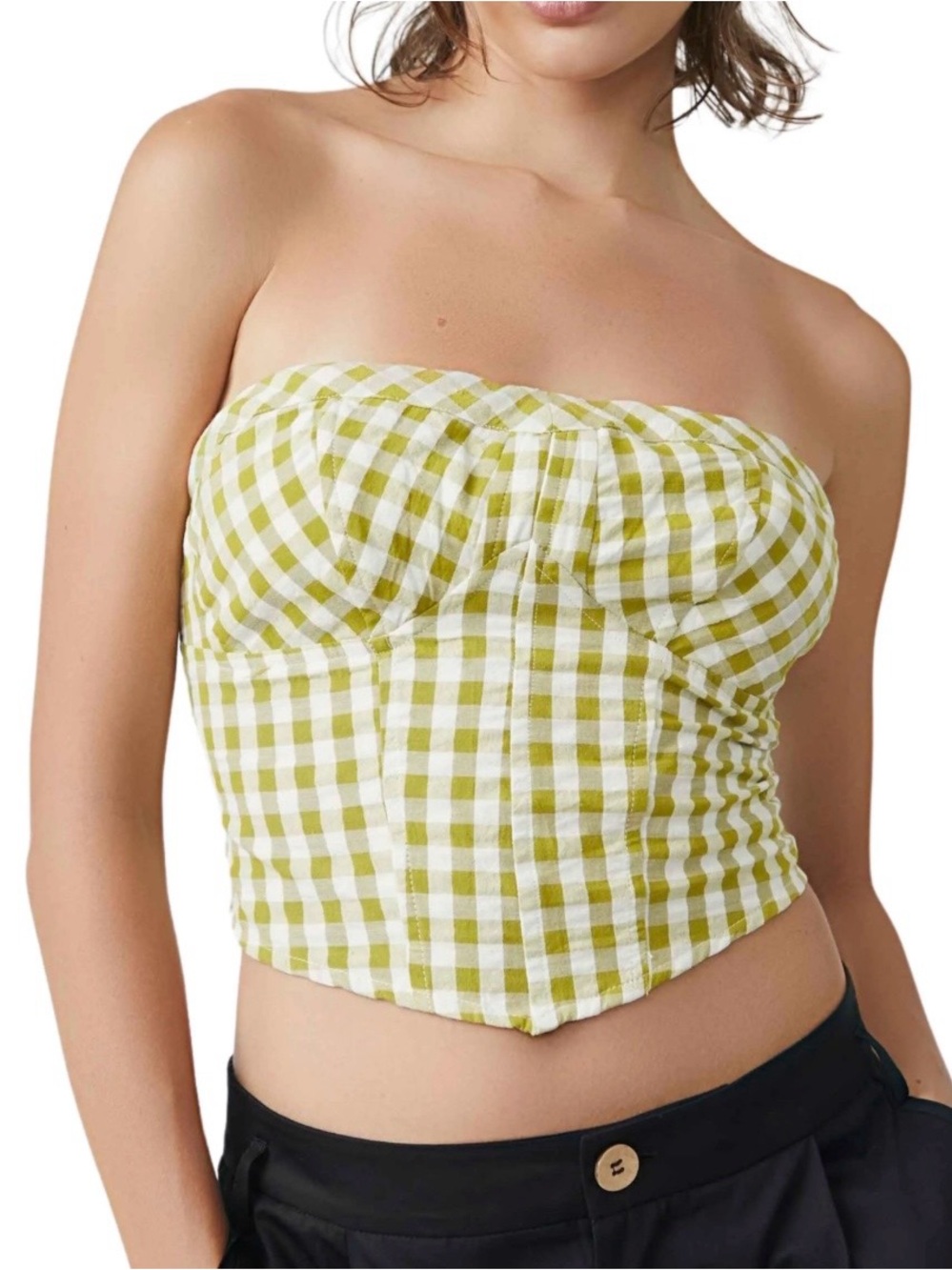 Free People Leilani Green Gingham Tube Top / Size L